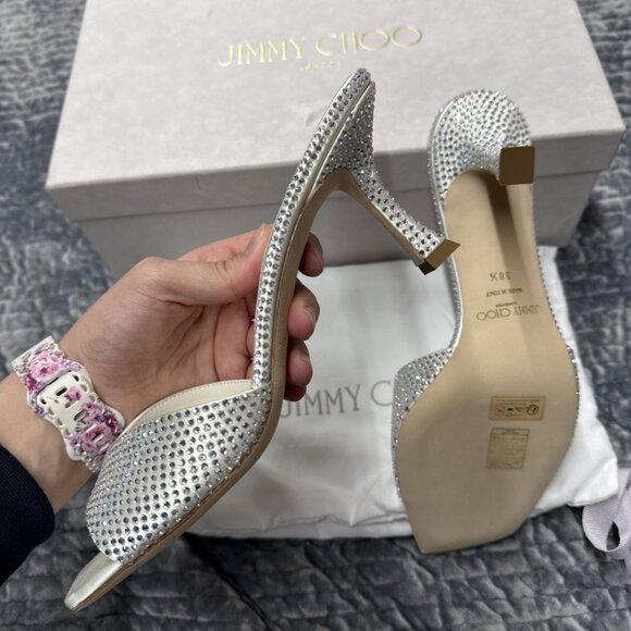 Jimmy Choo Skye 70 Ivory/clear Rhinestone And Satin High Heel - Picture 8 of 10